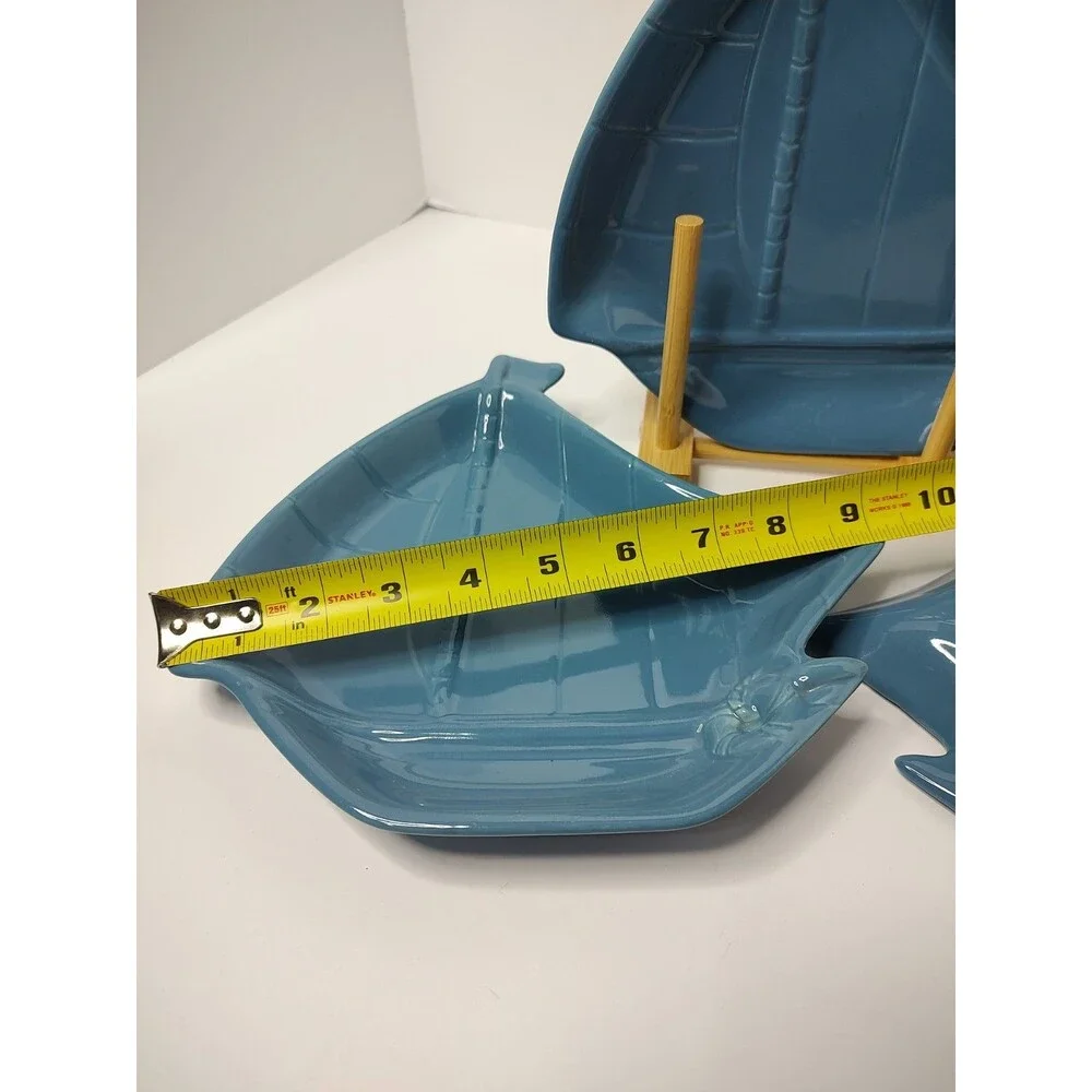 Baum Bros Style Eyes Blue Sailboat Ceramic Accent Salad Plates 8.5